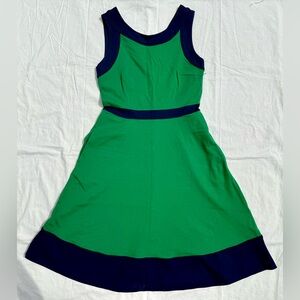 Lands' End Green and Blue A-Line ponte low back Dress Sleeveless Scoop Neck
